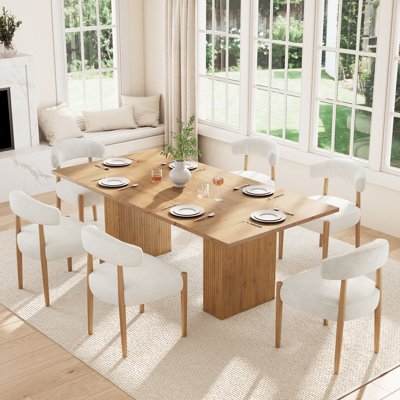 Ensemble de table de salle à manger de style campagnard 78,74 po avec chaises rembourrées en tissu 4/6 po, base de rangement cachée, bois d'hévéa rectangulaire pour la maison, la salle à manger et la cuisine