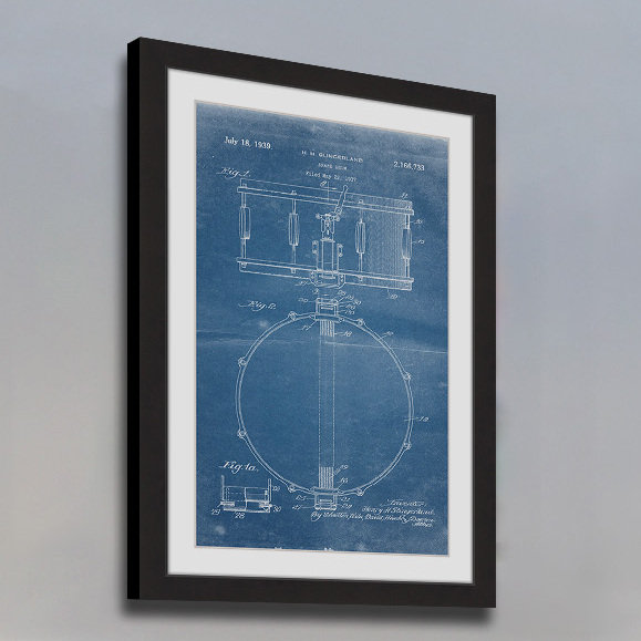 « anse tambour 1939 blueprint » par steve king, reproduction d’art encadrée, H 30 po x l 20 po x P 1,5 po