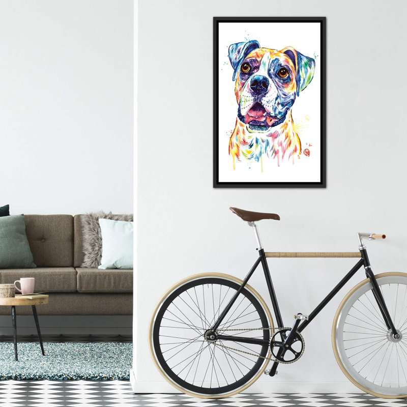 Boxer par Lisa Whitehouse - impression d'art graphique, H 40 po x l 26 po x P 1,5 po, Toile avec cadre noir patiné