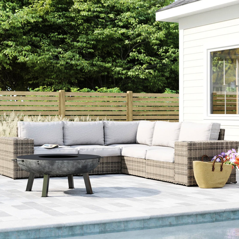 Canapé modulaire d'extérieur de 102 po de largeur, modulaire réversible résistant aux intempéries, coussins de dossier de 7 po, housses amovibles, canapé modulaire de patio large sans assemblage requis avec siège réversible entièrement assemblé et confortable,