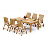 8 Seats 9 Pcs Grade-A Teak Wood Dining Set: 86" Canberra Rectangle Table And 8 Marley Folding Reclining Arm Chairs #11MR1908
