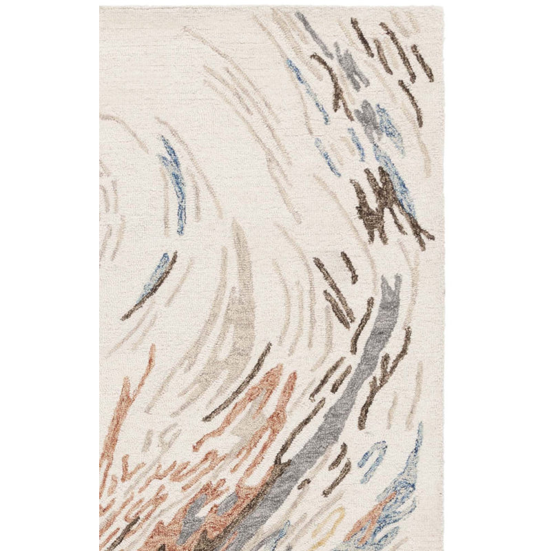 Tapis ivoire / bleu en laine et en coton touffeté à la main Ebony 776, Rectangle 3 pi x 5 pi