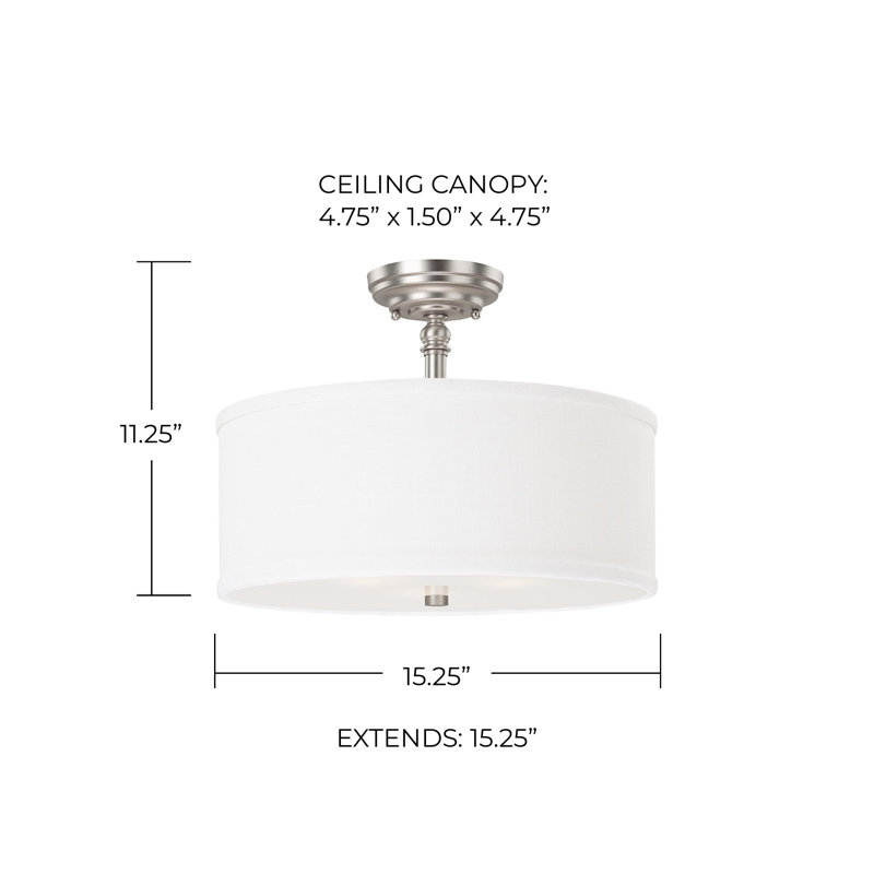 Plafonnier semi-encastré 3 lumières 15 po Loft, Nickel mat, Blanc