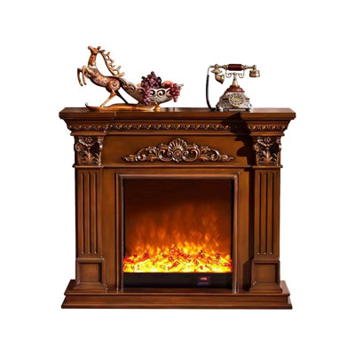 Walnut Solid Wood Freestanding Fireplace