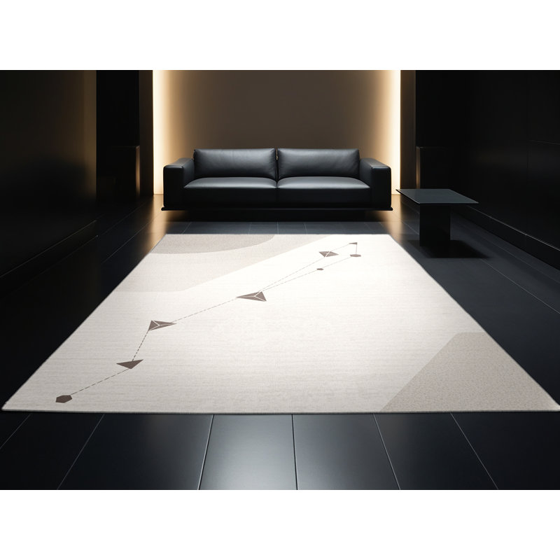 Machine Washable Orys Minimalist Geometric Rug in Gray – Gray Binding, 8 x 12