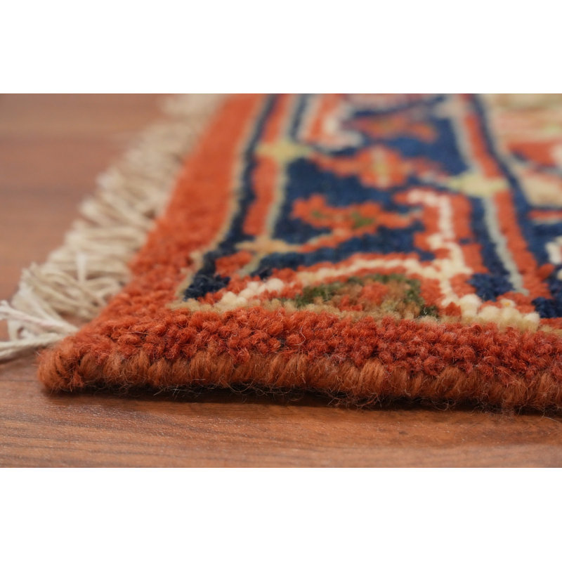 Tapis de vestibule géométrique orange en laine 2x3