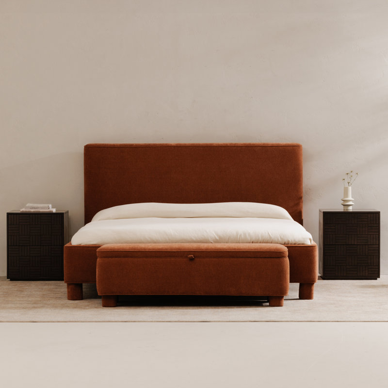 Grant Polyester Blend Upholstered Storage Bench, Deep Orange Tweed