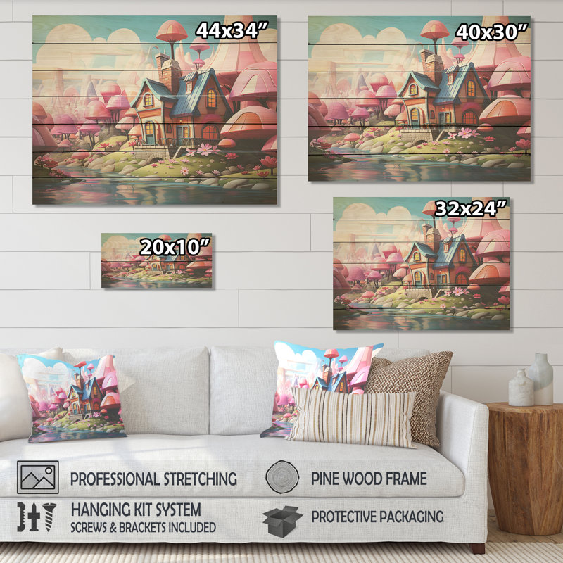 Pink Cottage Garden Gateway III - Paysage sur bois, H 10 po x l 20 po x P 0,78 po