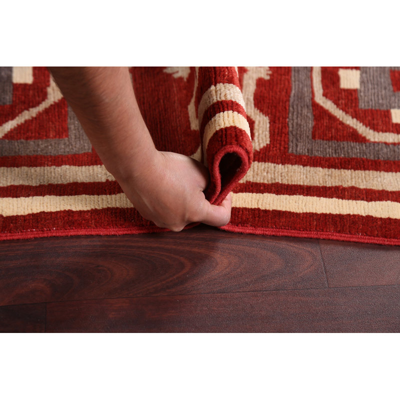 Tapis unique en laine noué à la main 5 pi 4 po x 7 pi 8 po nouvel âge en rouge / ivoire / gris anthracite