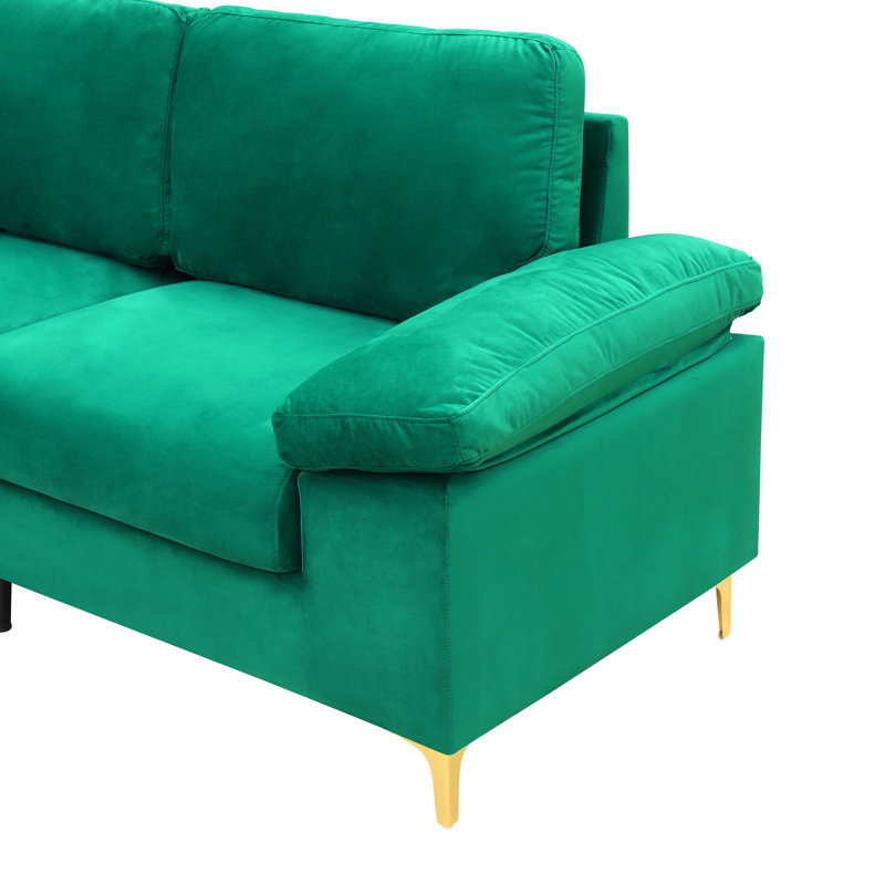 Canapé modulaire à gauche, Velours vert, Doré