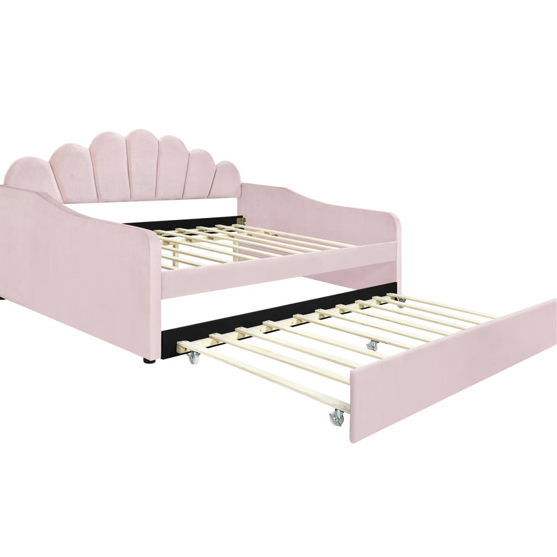 Lit de jour double avec couchette en rose - Revêtement exquis, construction robuste et stable, Rose
