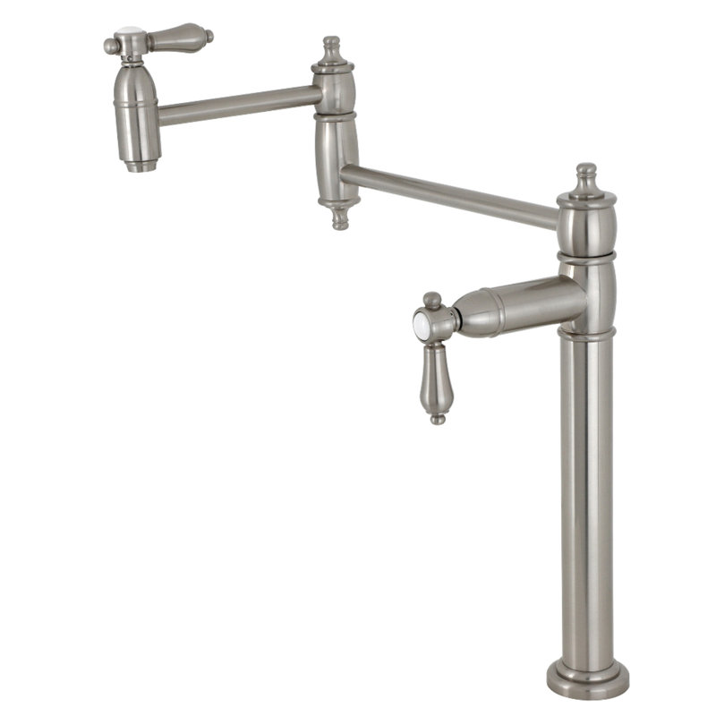 Kingston Brass Two-Handle 1-Hole Deck Mount Pot Filler Faucet, Brushed Nickel