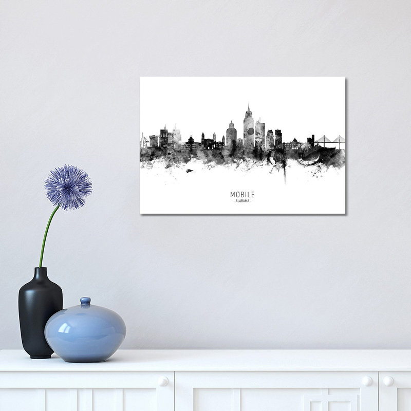 Mobile Alabama Skyline Name by Michael Tompsett - 1 Piece Wrapped Canvas Wall Art, 30.48 cm H x 45.72 cm W