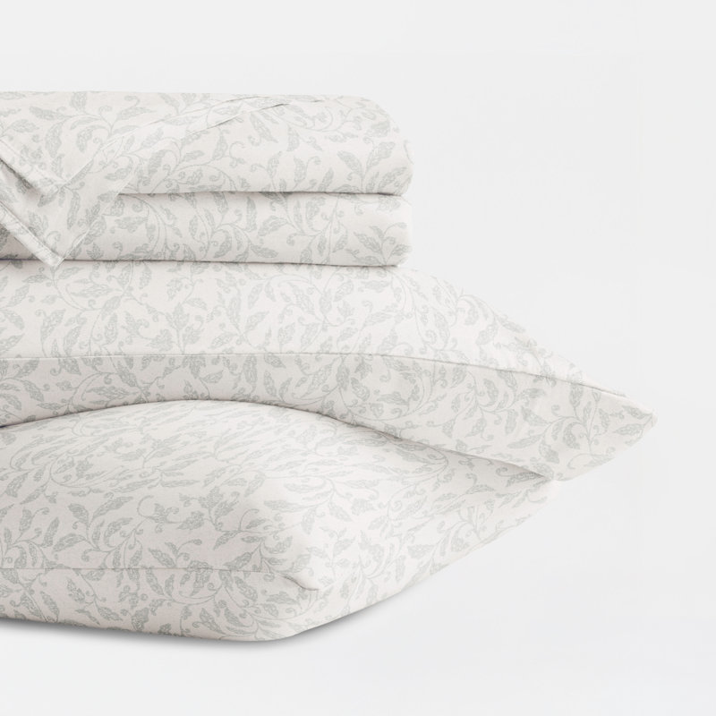 Ensemble de draps 100% satin de coton rétro délavé - vignes romantiques, Ensemble de draps pour grand lit avec 2 taies d'or