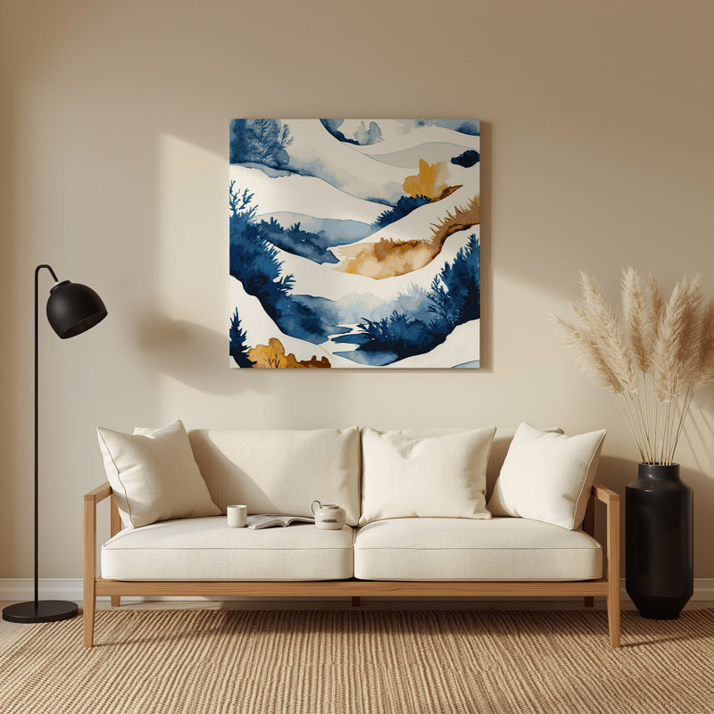 Aquarelle paysage 34, art mural en métal beige, H 32 po x l 32 po