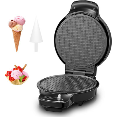 FOHERE Waffle Cone Maker Machine Ice Cream Bowl Maker With Browning Control, Nonstick, 7.5” Thin Waffle For Home Kitchen, Cone Roller