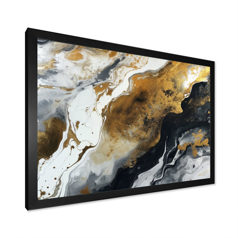 Or noir veines de couleur I - impressions abstraites d'art mural, Cadre simple noir, H 24 po x l 32 po x P 1 po