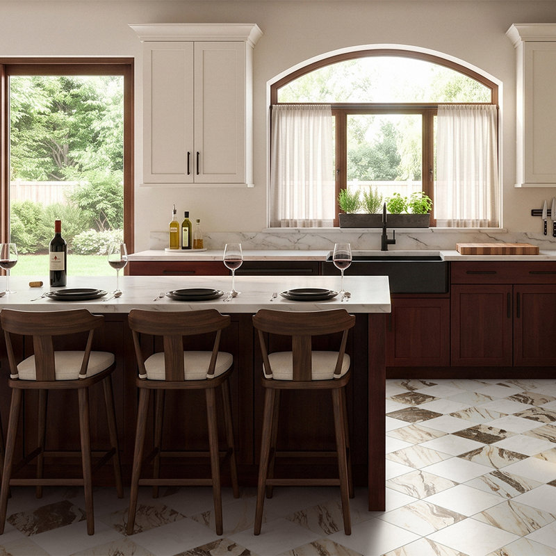 Carreau de porcelaine mat pour plancher et mur 12 po x 12 po Windsor, Damier blanc Adagio et rouge symphonie