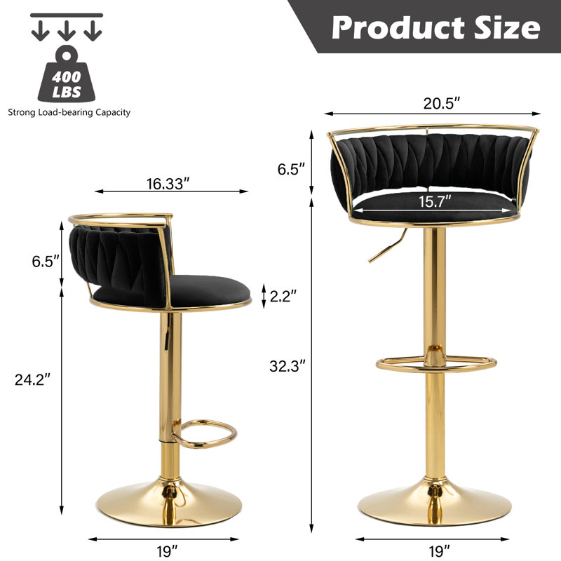 Tabouret de bar Christal, Noir, Gold