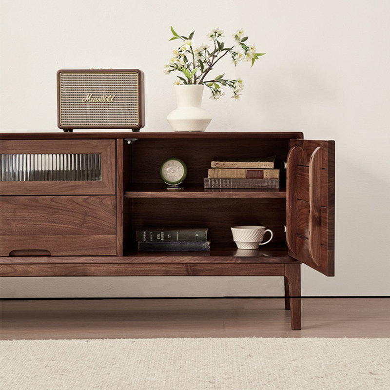 Meuble télé de rangement en bois massif pour salon, L 86,61 po