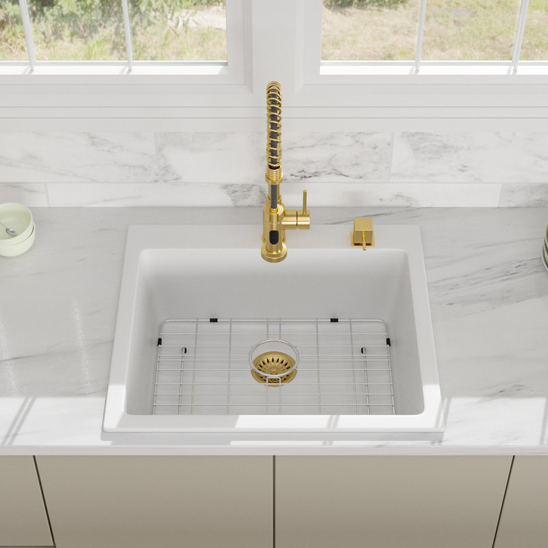 Beslend Granite Drop in Kitchen Sink White, 10" H x 25" L x 22" W