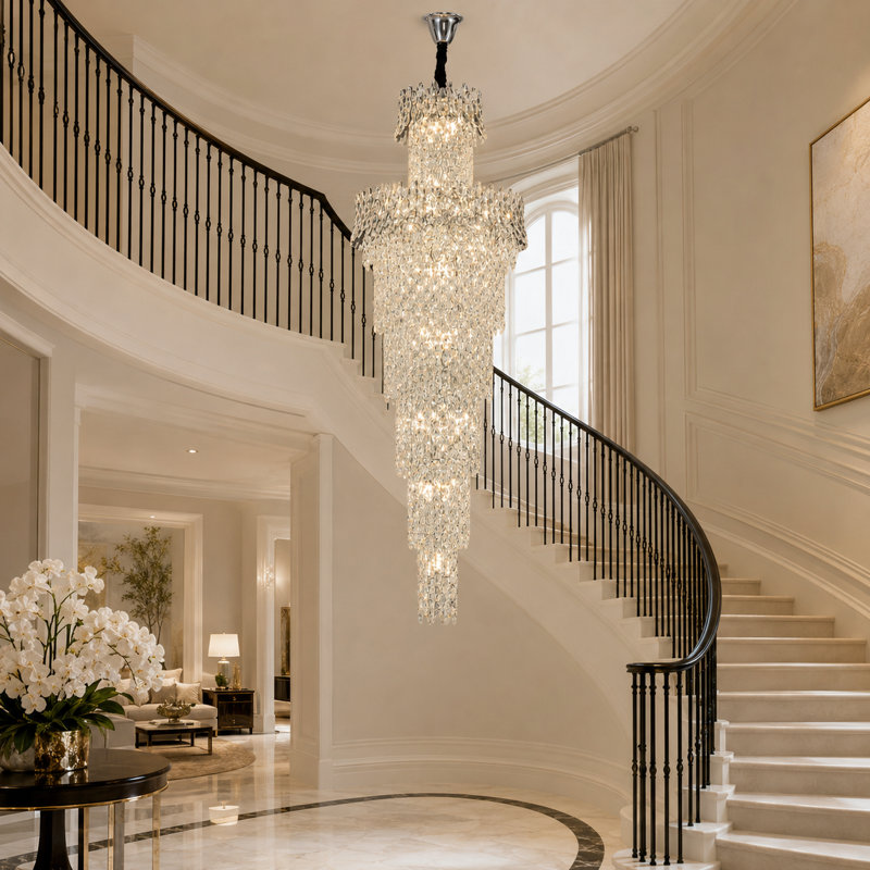 Lustre en cristal 42 lumières pour escalier et haut plafond K9, H 98,43 po x l 31,5 po x P 31,5 po