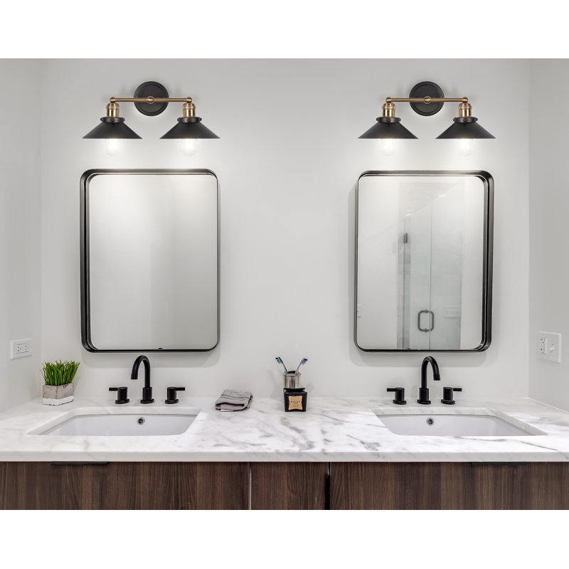 Bagatelle Industrial Farmhouse Metal Vanity Light, Oil Rubbed Bronze/Brass Gold, 2