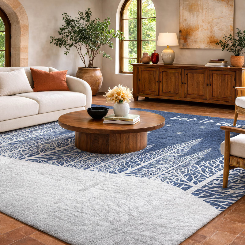 Premium Machine Washable Dream Shag ADS223 Snow Scene Rug, 10' x 14'