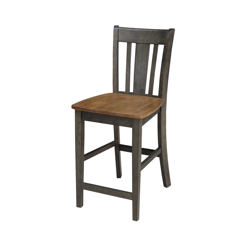  Tabouret de comptoir en bois massif Guzik, Tabouret de comptoir (siège d'une hauteur de 24 p, Hickory / charbon délavé