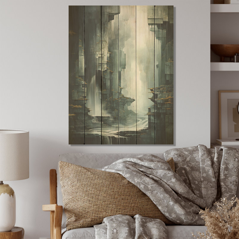 Waterfall Cliff Adventure - Waterfall, panneau mural en bois sur bois de pin naturel, H 40 po x l 30 po
