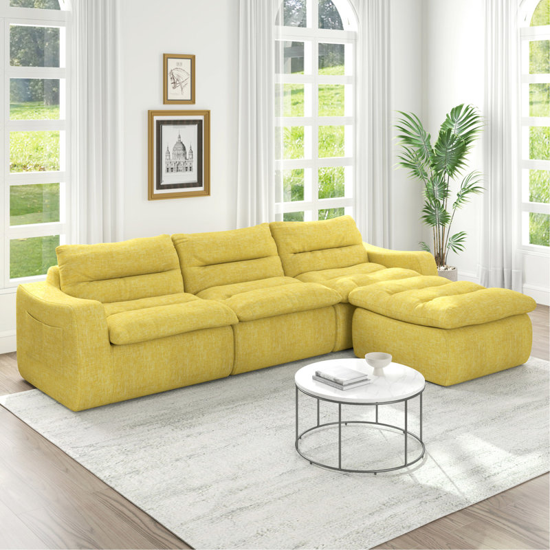 Élégant canapé modulaire jaune, combiné paresseux, rehausse le style intérieur en forme de L ergonomique et confortable, parfait pour la détente