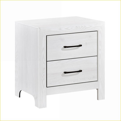Table de chevet blanche moderne à 2 tiroirs avec quincaillerie noire - sans assemblage