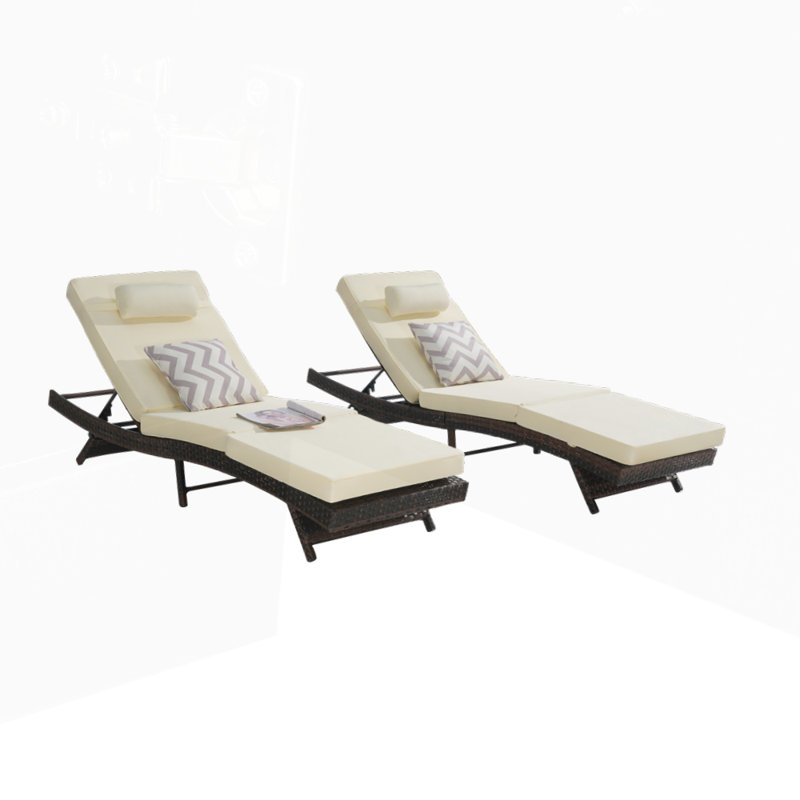 Outdoor Wicker Long Reclining  Lounge Chair Set of 2, Khaki