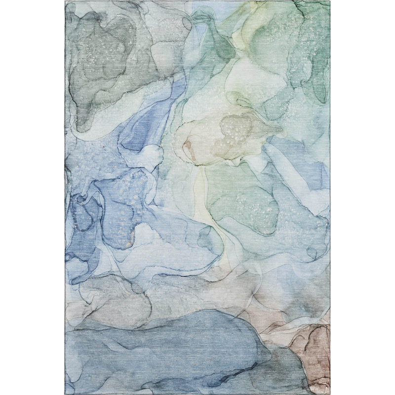 Premium Machine Washable Cerrito AMF512 Blue Rug, Rectangle 3' x 5'