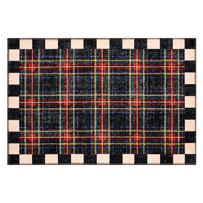 Stewart Tartan Black Washable Rug