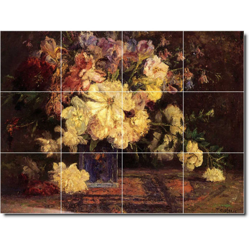 Carreau de céramique décorative 24 po x 18 po 6 po x 6 po, Theodore Steele, peinture de fleurs W08399