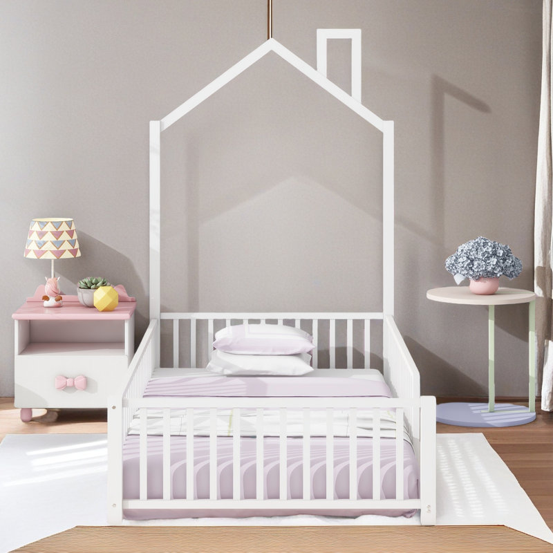 Lit plateforme en métal, Lit simple, Blanc