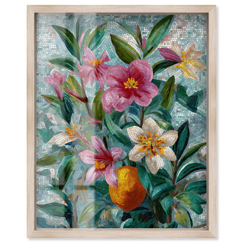 «Tile Garden I Floral Decor Shadowbox» par Art Remedy, H 31 po x l 25 po, Crème