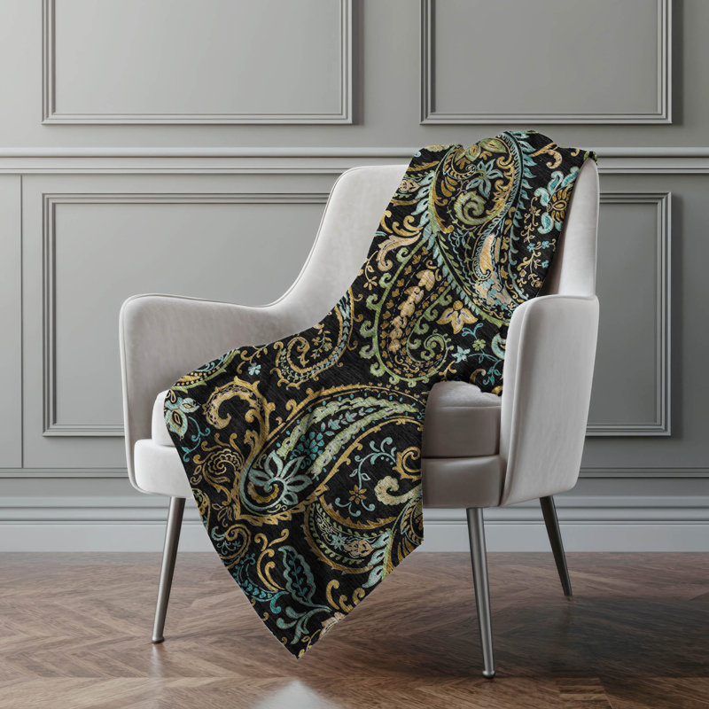 Addison Machine Washable Sherpa Paisley Throw Blanket, Black