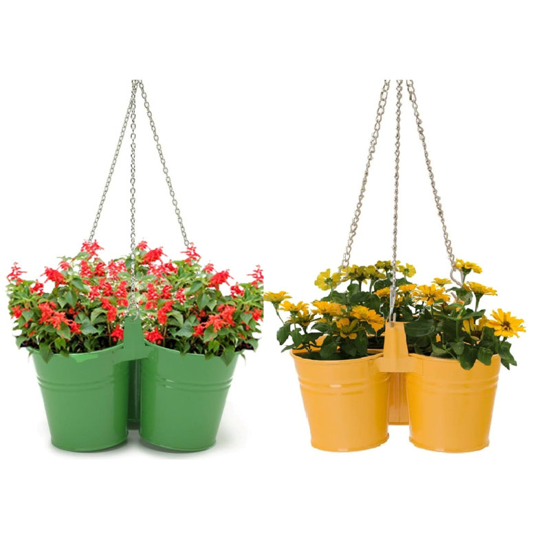 Jardinière suspendue en acier galvanisé émaillé, Vert pomme / safran, H 24 po x l 12 po x P 12 po