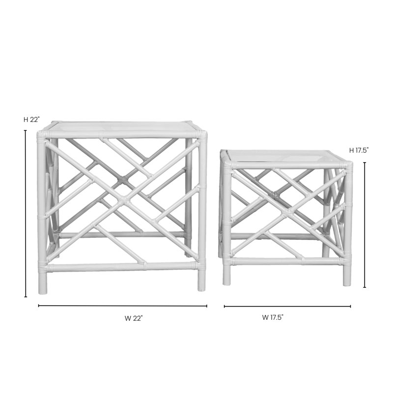 Chippendale Glass Top Nesting Tables, Celery Green