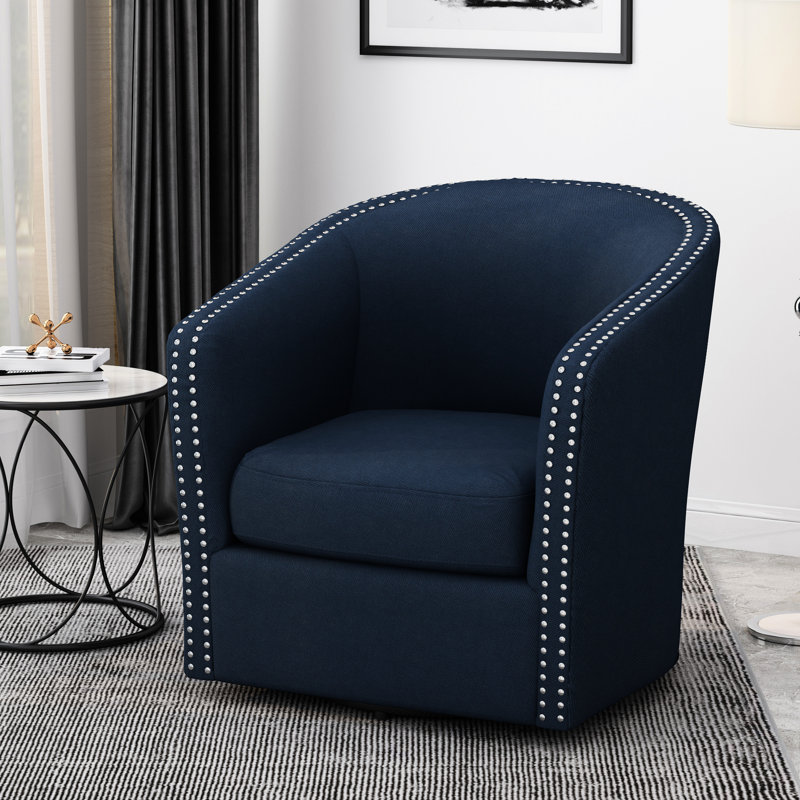 Élégant fauteuil bleu pivotant - Fauteuil confortable 100% lin avec profondeur de 33,5 po