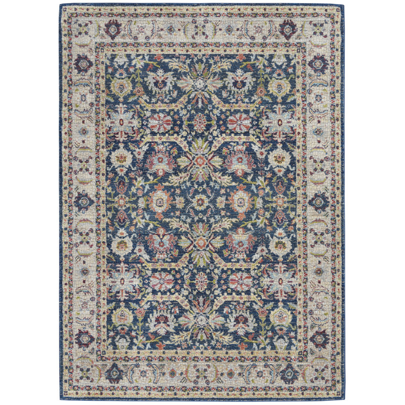 Tapis bleu marine traditionnel Raymond, Rectangle 4 pi x 6 pi