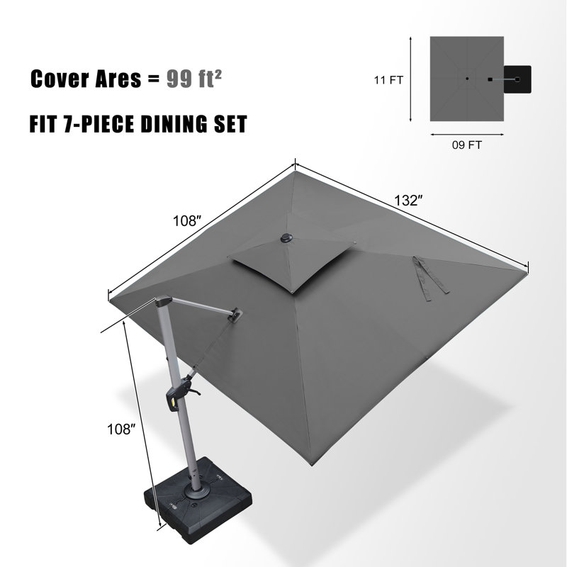 274cm X 335cm Rectangular Cantilever Parasol, Grey