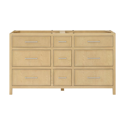 Meuble-lavabo double 60 po Isola en chêne scandinave, sans comptoir, sans lavabo, garniture en nickel brossé
