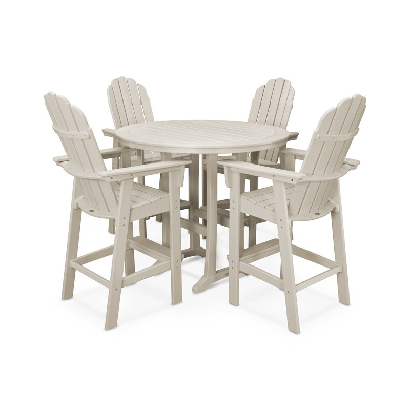 Ensemble de bar à tréteaux nautiques 5 pièces POLYWOOD Vineyard Curveback Adirondack, Sable
