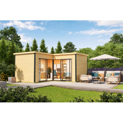 Domeo 6 - 16.5 x 16.5 Ft. Premium Corner Log Cabin With Aluminium Sliding Doors (44mm)