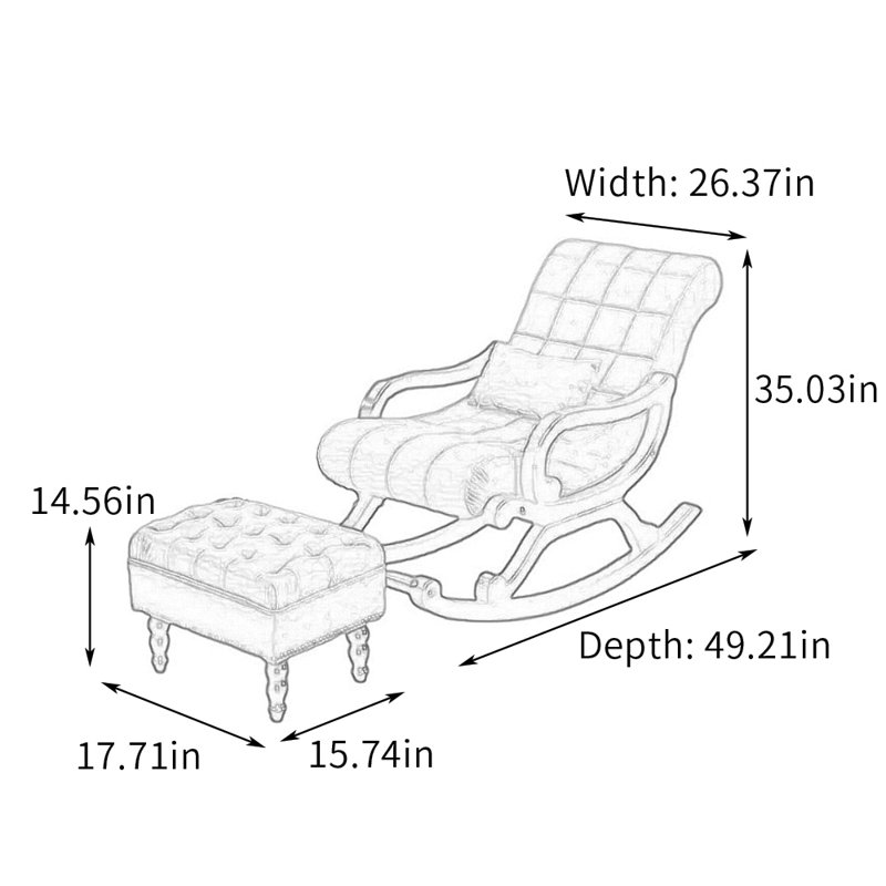Chaise berçante de loisir rembourrée avec structure en bois massif, Bleu gris, Brun
