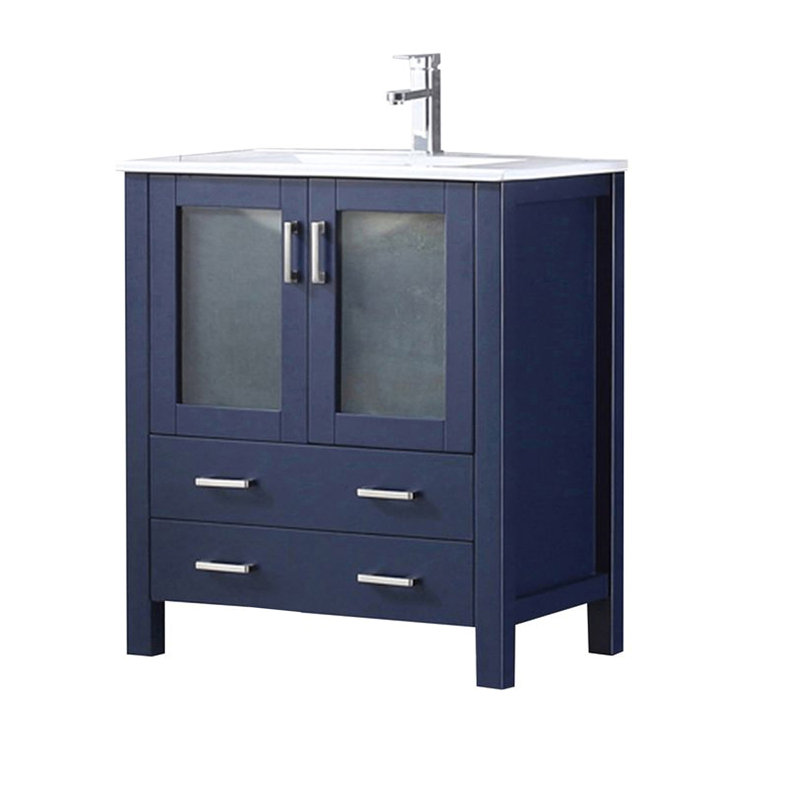 Ensemble de meuble-lavabo D 18,25 po, comptoir en céramique blanche et robinet, Marine, H 33,5 po x l 17,75 po x P 30 po