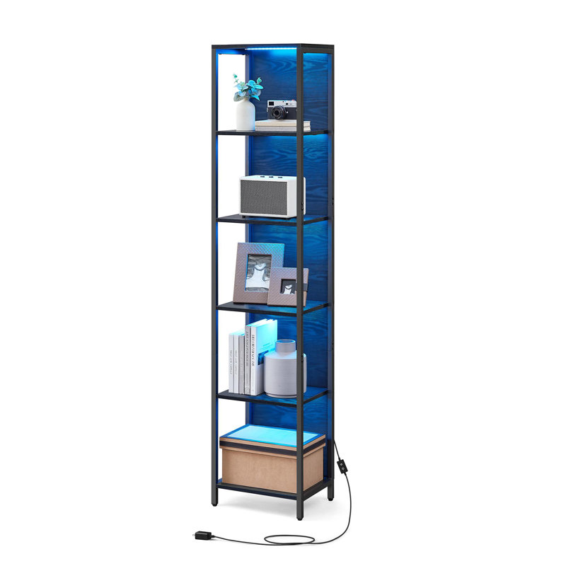 70.3'H LED Bookshelf, Display Shelf With Dimmable Lights, (5 Shelves) 70.3" H x 15.7" W x 11.9" D